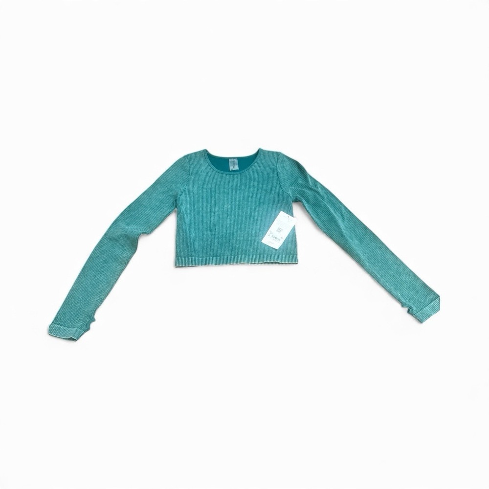 AS Revival Ribbed Long Sleeve Crop Top Teal Green Size M/L NWT Sporty Gym Slim